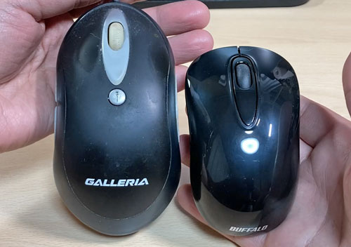ガレリアの有線マウスとBUFFALOの無線マウス
