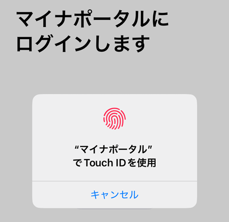マイナポータルでTouch IDを使用する画面