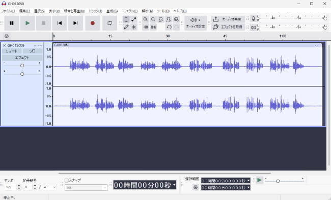 MP4ファイルを開いたAudacity