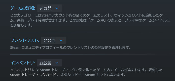 Steamのゲームの詳細の設定