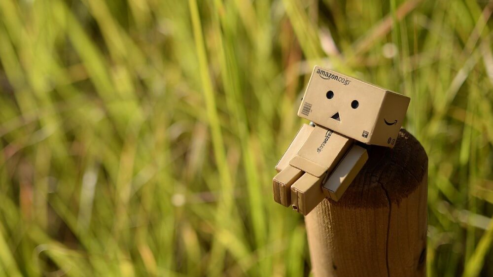 草原にたたずむ段ボール箱